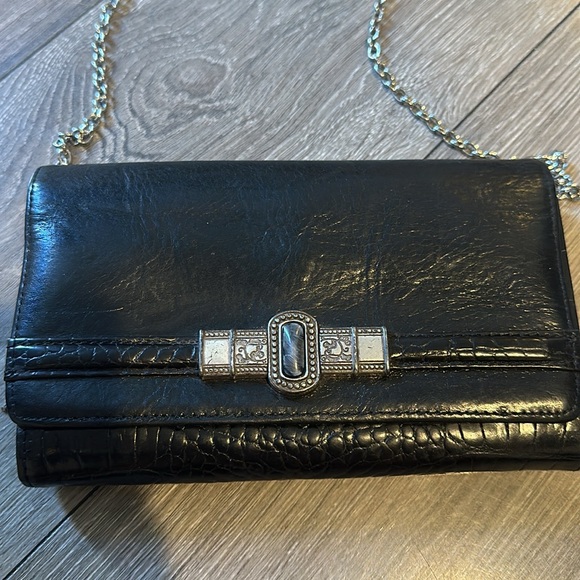 Brighton Handbags - Brighton black leather wallet crossbody with silver hardware.